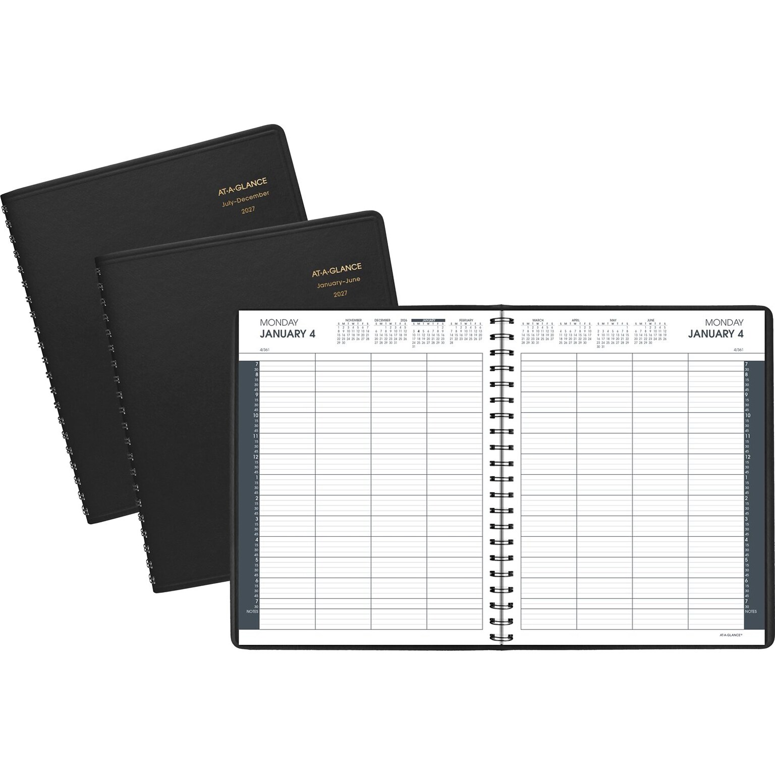 2027 AT-A-GLANCE 8.5 x 11 Calendar Year Daily Appointment Book, Faux Leather Cover, Black, 2/Set (70-212-05-27)