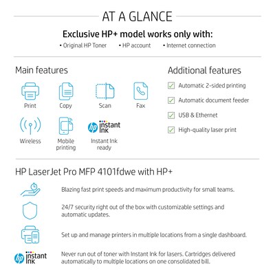 HP LaserJet Pro MFP 4101fdwe Wireless Black & White Printer with HP+ Smart Office Features, Fax, bonus 3 months Instant Ink