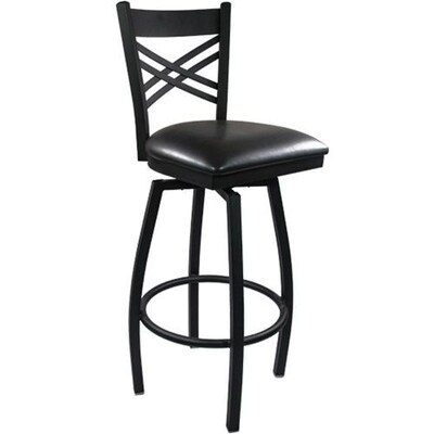 Advantage Cross Back Metal Swivel Bar Stool - Black Padded  (SBXB-BFBV-2)