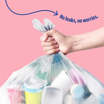 Perk™ 10 Gallon Kitchen Trash Bag, 24" x 24", High Density, 0.36 mil, Clear, 300 Bags/Box (PK56746)