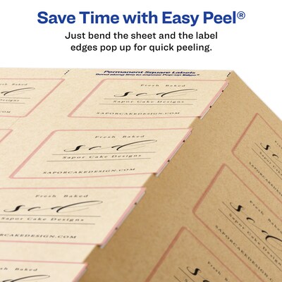 Avery Print-to-the-Edge Laser/Inkjet Square Labels, 2" x 2", Kraft Brown, 300 Labels/Pack (22846)