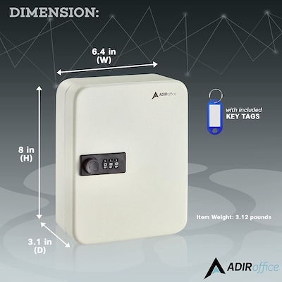 AdirOffice 30-Key Cabinet with Combination Lock and Key Tags, White (682-30-WHI-689-PKG)