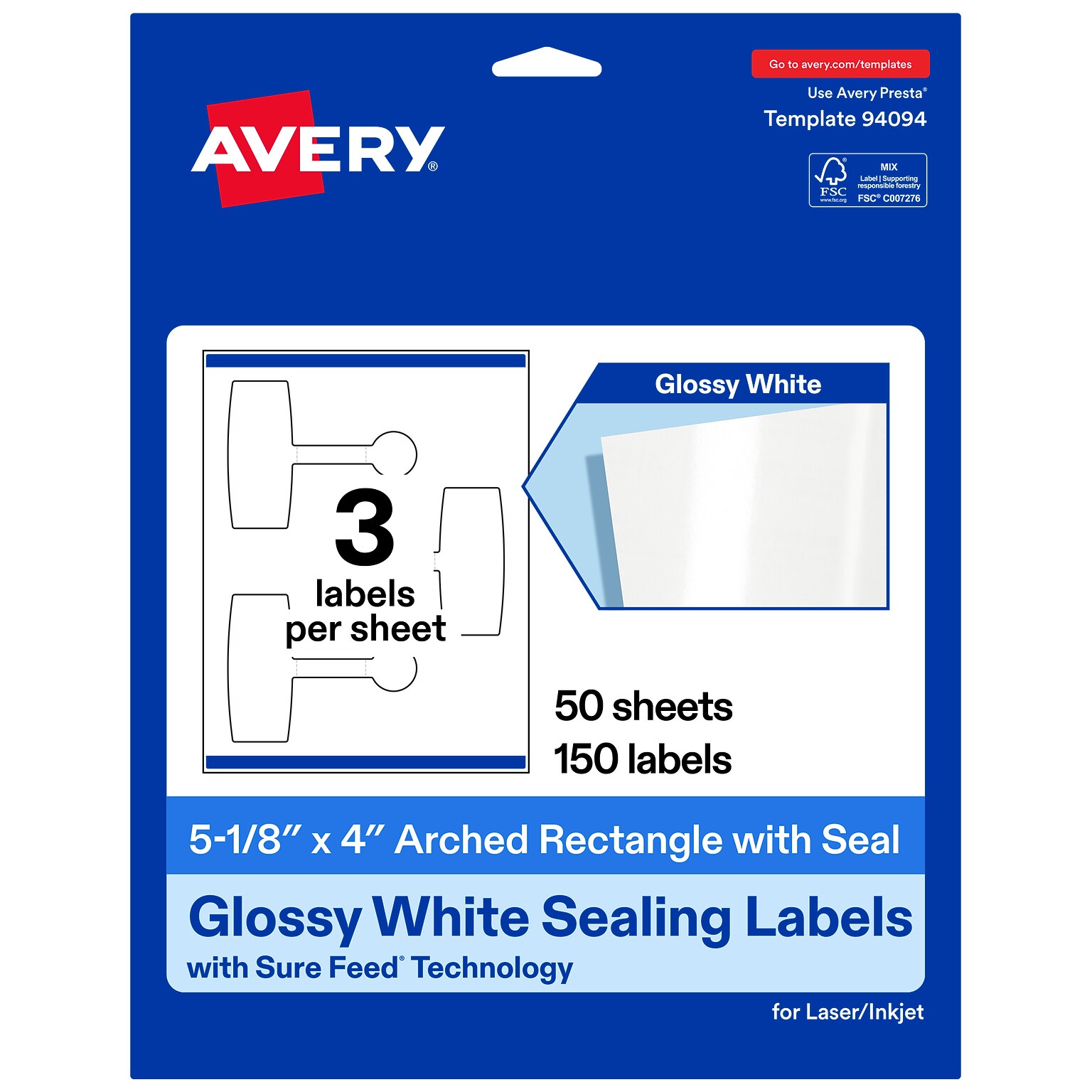 Avery Laser/Inkjet Sealing Labels, 5-1/8 x 4, White, 150 Labels/Box (19479370686)