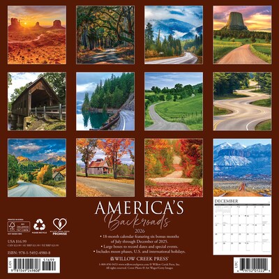 2026 Willow Creek Americas Backroads 12 x 12 Monthly Wall Calendar (49808X)