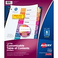 Avery Ready Index Table of Contents Paper Dividers, 1-8 Tabs, Multicolor, 24 Sets/Box (11168)