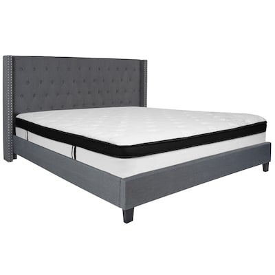 Flash Furniture Riverdale Tufted Upholstered Platform Bed in Dark Gray Fabric with Memory Foam Mattr