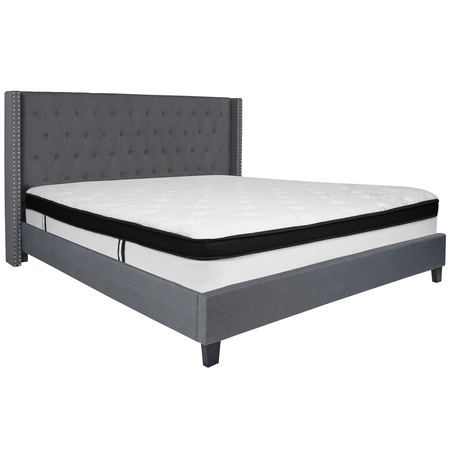 Flash Furniture Riverdale Tufted Upholstered Platform Bed in Dark Gray Fabric with Memory Foam Mattress, King (HGBMF48)