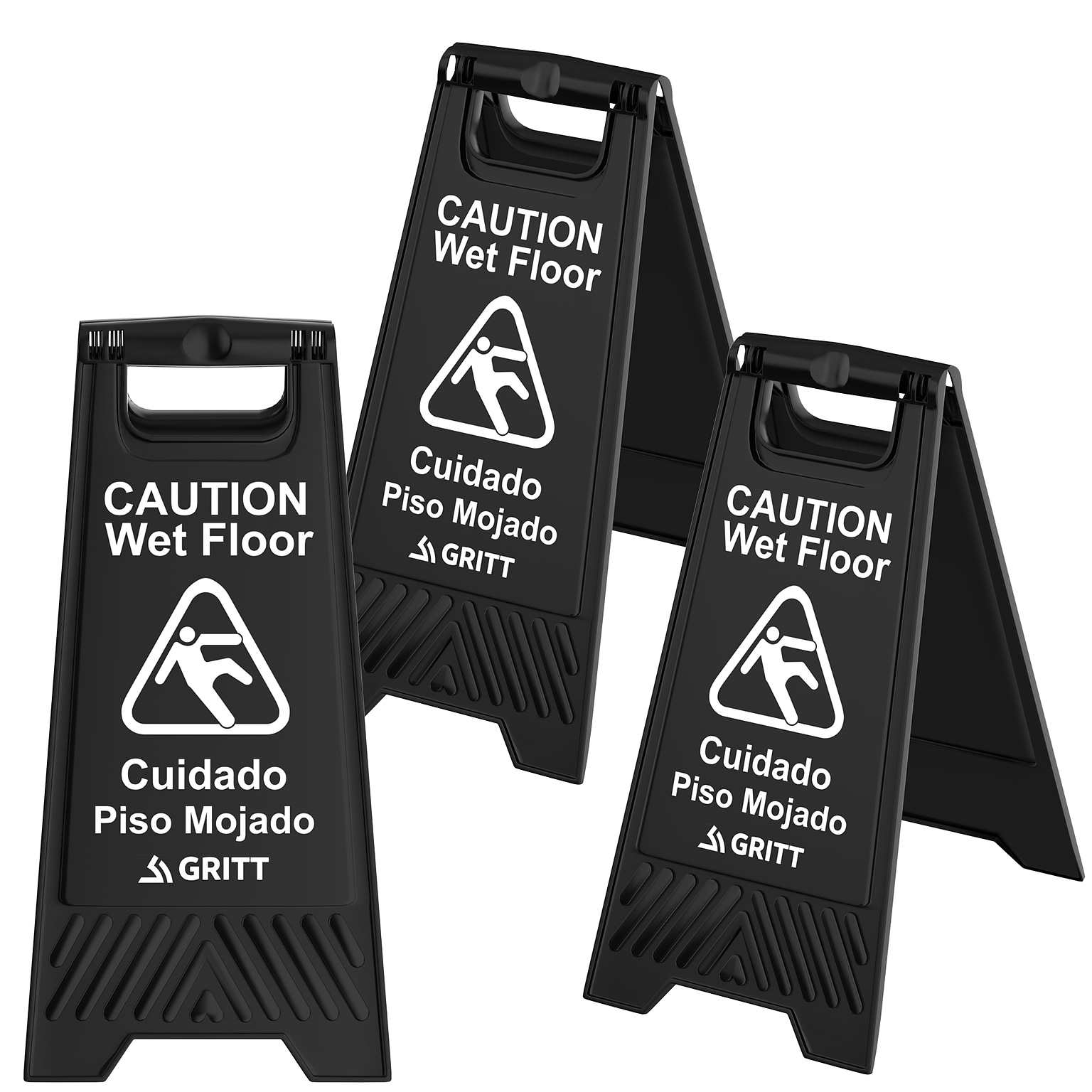 Gritt Commercial Safety Caution Wet Floor A-Frame/Sandwich Board Sign, 24H, Black, 3/Pack (GRI184-BLK-3PK)