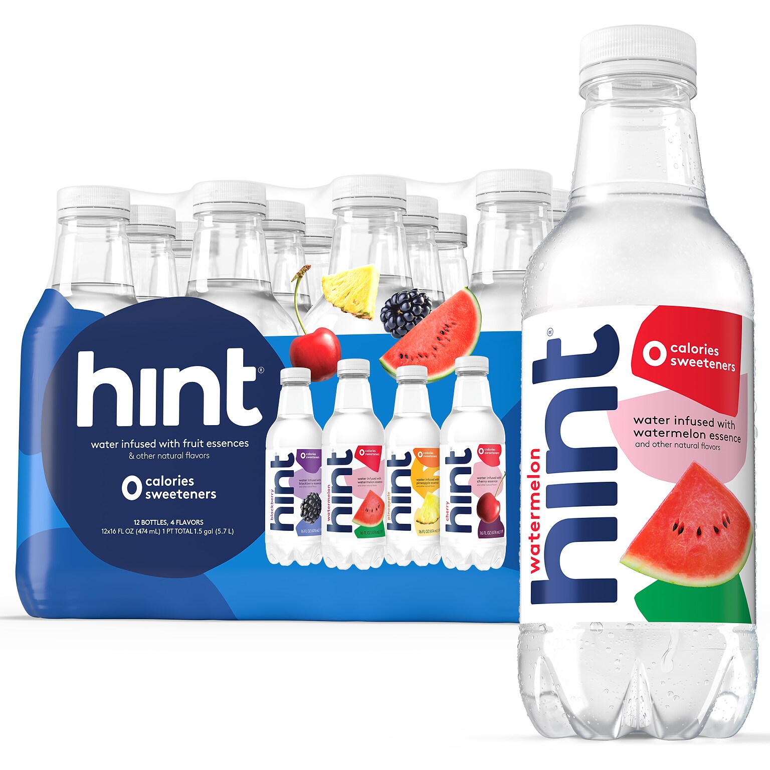 Hint Starter Pack Flavored Water, 16 oz., 12 Bottles/Carton (00149)