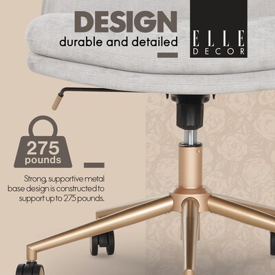 Elle Decor Ariana Armless Ergonomic Fabric Swivel Computer and Desk Chair, Light Gray (60121-LGRY)