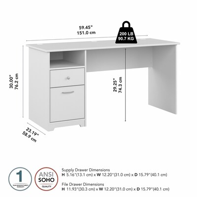 Bush Furniture Cabot 60"W Computer Desk with Drawers, White (WC31960)