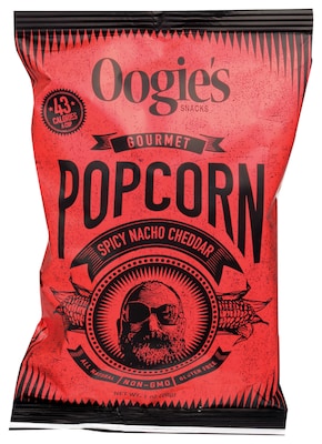 Oogies Snacks Spicy Nacho Cheddar Popcorn, 1 oz., 20 Bags/Box (856856001162)