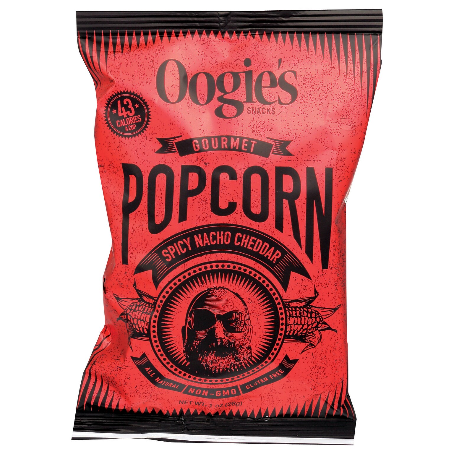 Oogies Snacks Spicy Nacho Cheddar Popcorn, 1 oz., 20 Bags/Box (856856001162)