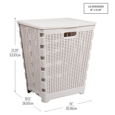 Mind Reader Foldable Plastic Laundry Hamper with Lid, Ivory (FOLHAMP61-IVO)