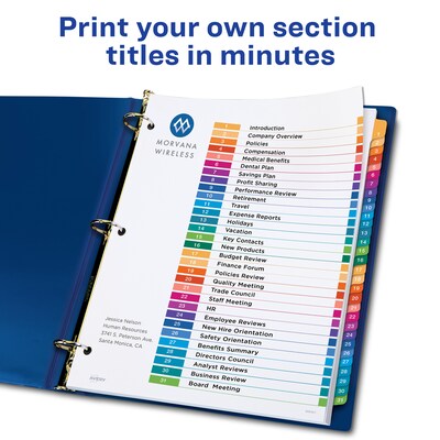 Avery Ready Index Table of Contents Pre-Printed Numeric Paper Divider, 31 Tabs, Multicolor, 1 Set (1
