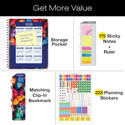 2027 Excello Brands 9" x 11" Weekly & Monthly Standard Planner, Paperboard Cover, Colorful Butterflies (FSHN-CY27-8511-58)
