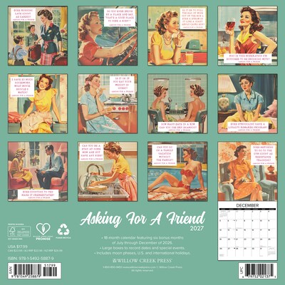 2027 Willow Creek Asking for a Friend 12 x 12 Monthly Wall Calendar, Assorted Colors (58879)