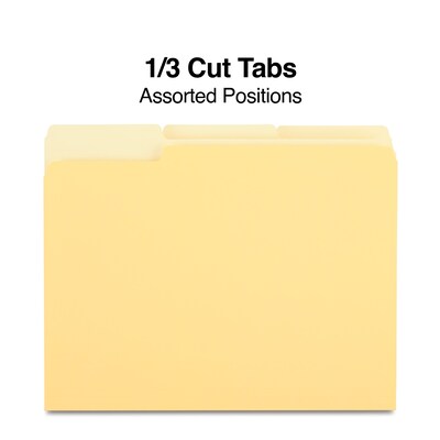 Quill Brand® File Folders, Assorted Tabs, 1/3-Cut, Letter Size, Yellow, 100/Box (740913YW)