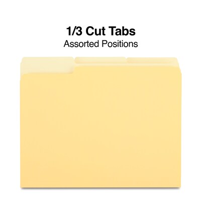 Quill Brand® File Folders, Assorted Tabs, 1/3-Cut, Letter Size, Yellow, 100/Box (740913YW)