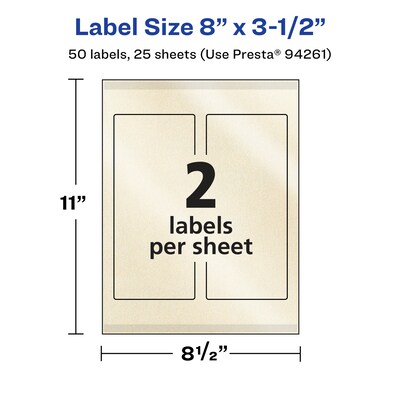 Avery Pearlized Ivory Rectangle Multipurpose Labels, 8" x 3.5", Ivory, 50/Pack (94261)