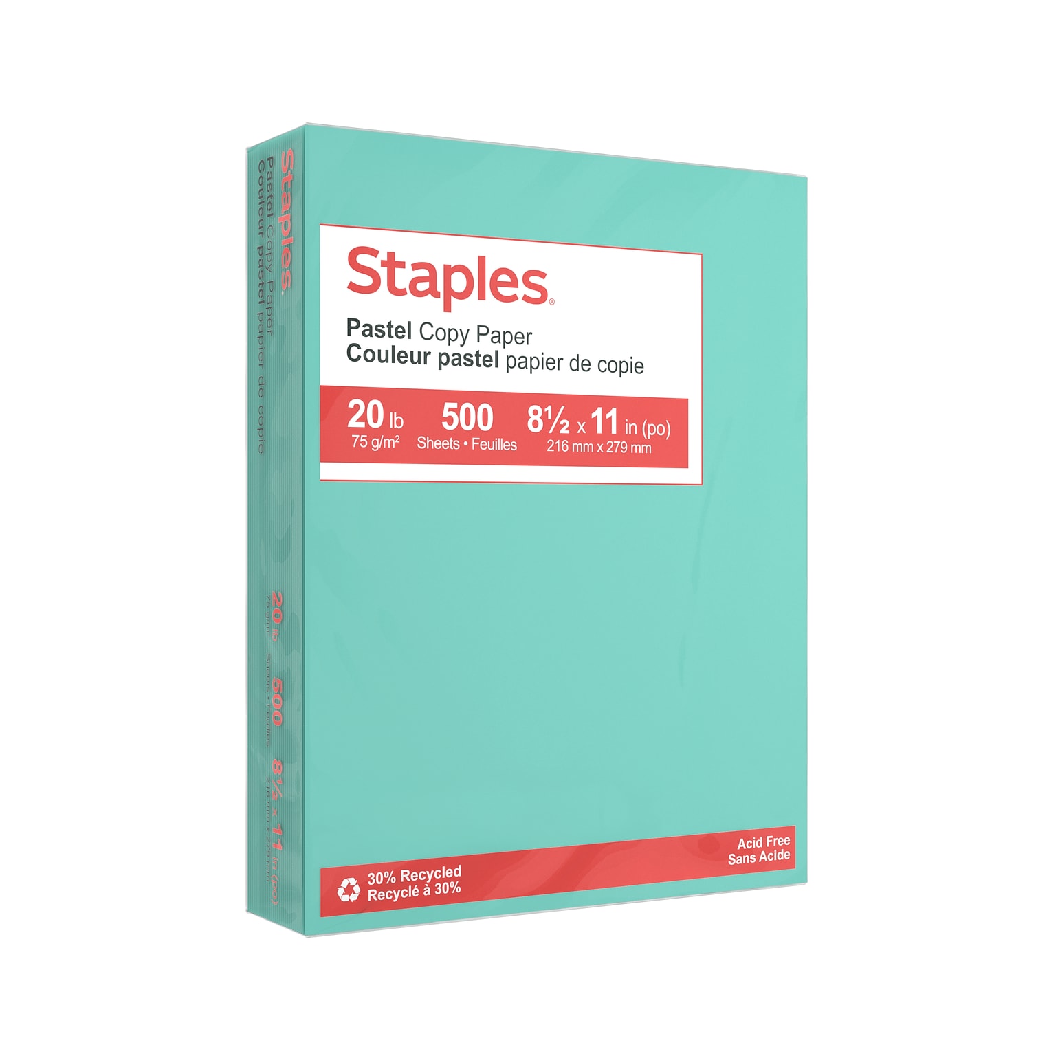 Staples Pastel Color Copy Paper, 20 lbs., 8.5 x 11, Turquoise, 500 Sheets/Ream