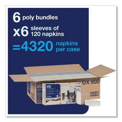 Tork Xpressnap Fit Recycled Lunch Napkin, 2-Ply, White, 120 Napkins/Pack, 36 Packs/Carton (DX800)