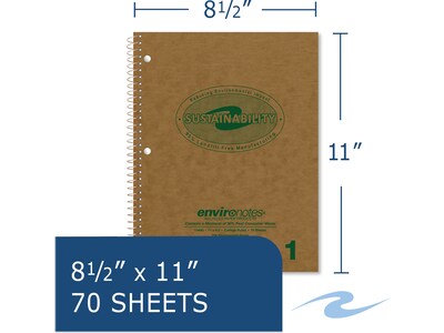 Roaring Spring Paper Products Environotes 1-Subject Notebooks, 8.5" x 11", College Ruled, 70 Sheets, Brown, 24/Pack (13440CS)