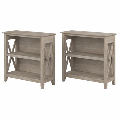Bush Furniture Key West 30H 2-Shelf Bookcase with Adjustable Shelf, Washed Gray, 2/Set (KWS053WG)