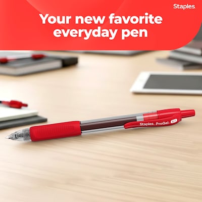 Staples Retractable Gel Pens, Fine Point, Red Ink, 12 Pack – Smooth Writing, Quick-Dry Pens for Notes, Editing & Office Use