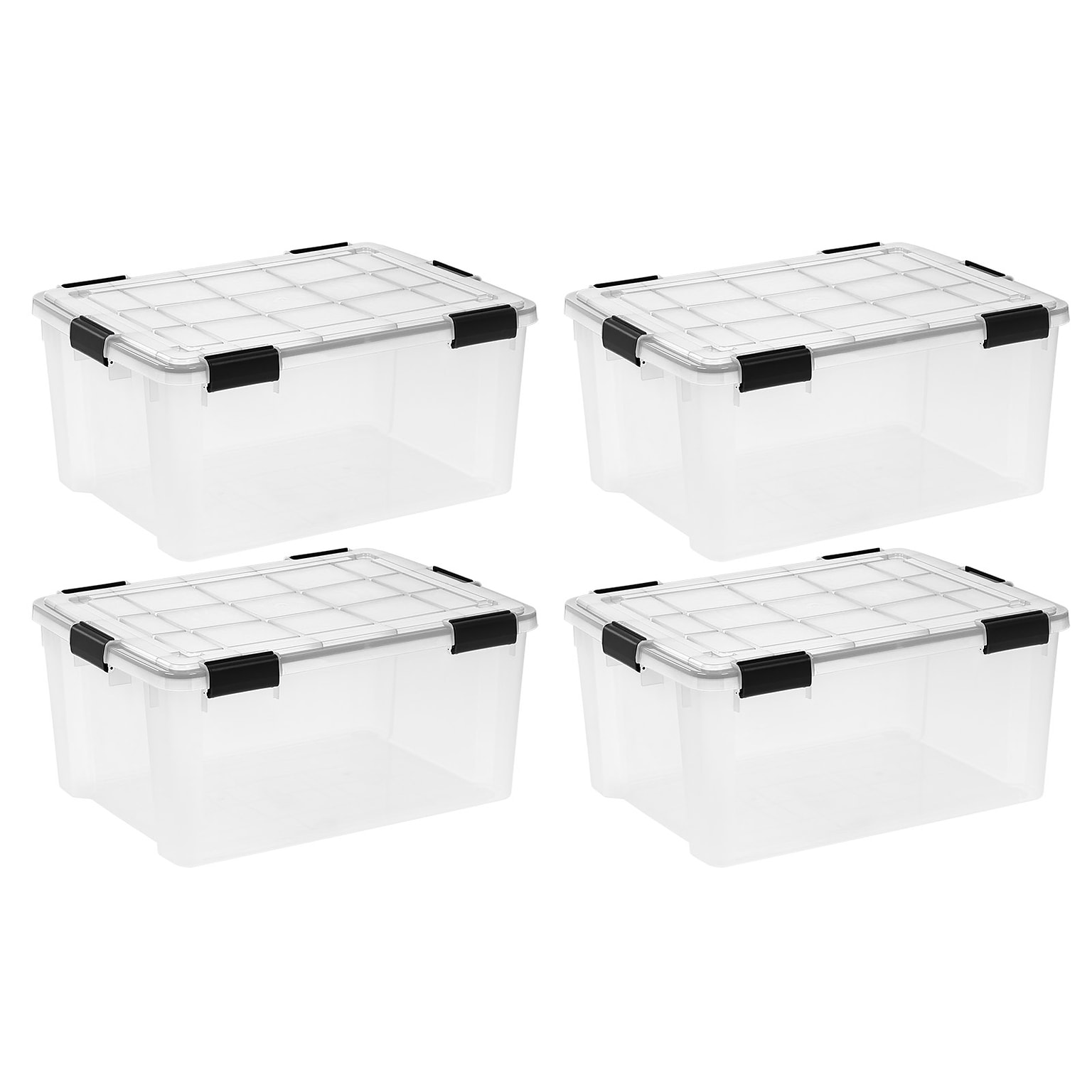 Iris WeatherPro 60 Quart Storage Bin with Latching Lid, Plastic, Clear, 4/Pack (500413)