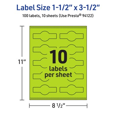 Avery Printable Decorative Edge Multipurpose Labels, 1.5" x 3.5", Bright Green, 100/Pack (94122)