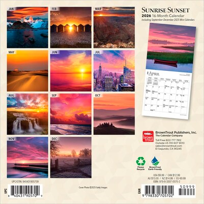 2026 BrownTrout Sunrise Sunset 7 x 7 Monthly Wall Calendar (9798330705702)