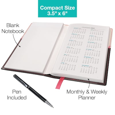 2027 Excello Brands 3.5 x 6 Weekly & Monthly Standard Planner, Paperboard Cover, Pink/Black (PKT-CY27-PK-PEN)