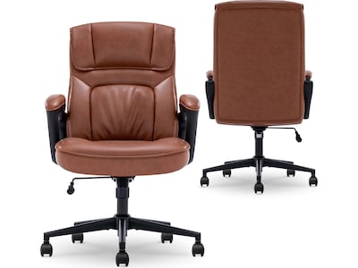Serta Hannah I Ergonomic Bonded Leather Swivel Executive Chair, Cognac (43670H)