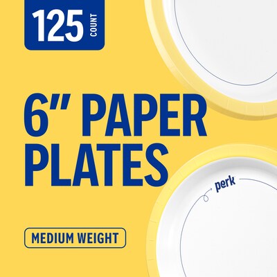 Perk™ Medium-Weight Paper Plates, 6", Yellow/White, 125/Pack (PK54328)
