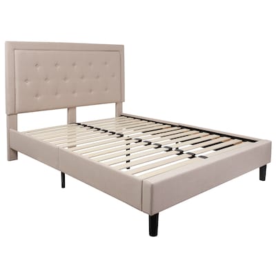 Flash Furniture Roxbury Tufted Upholstered Platform Bed in Beige Fabric, Queen (SLBK5QB)
