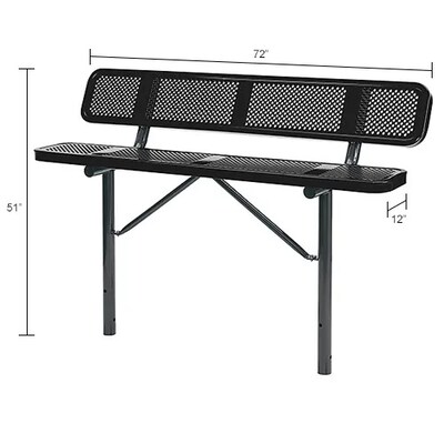Global Industrial 6' Outdoor Steel Bench w/ Backrest, Perforated Metal, In Ground Mount, Black (694557IBK)