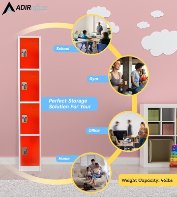 AdirOffice 72" 4-Tier Key Lock Red Steel Storage Locker, 4/Pack (629-204-RED-4PK)