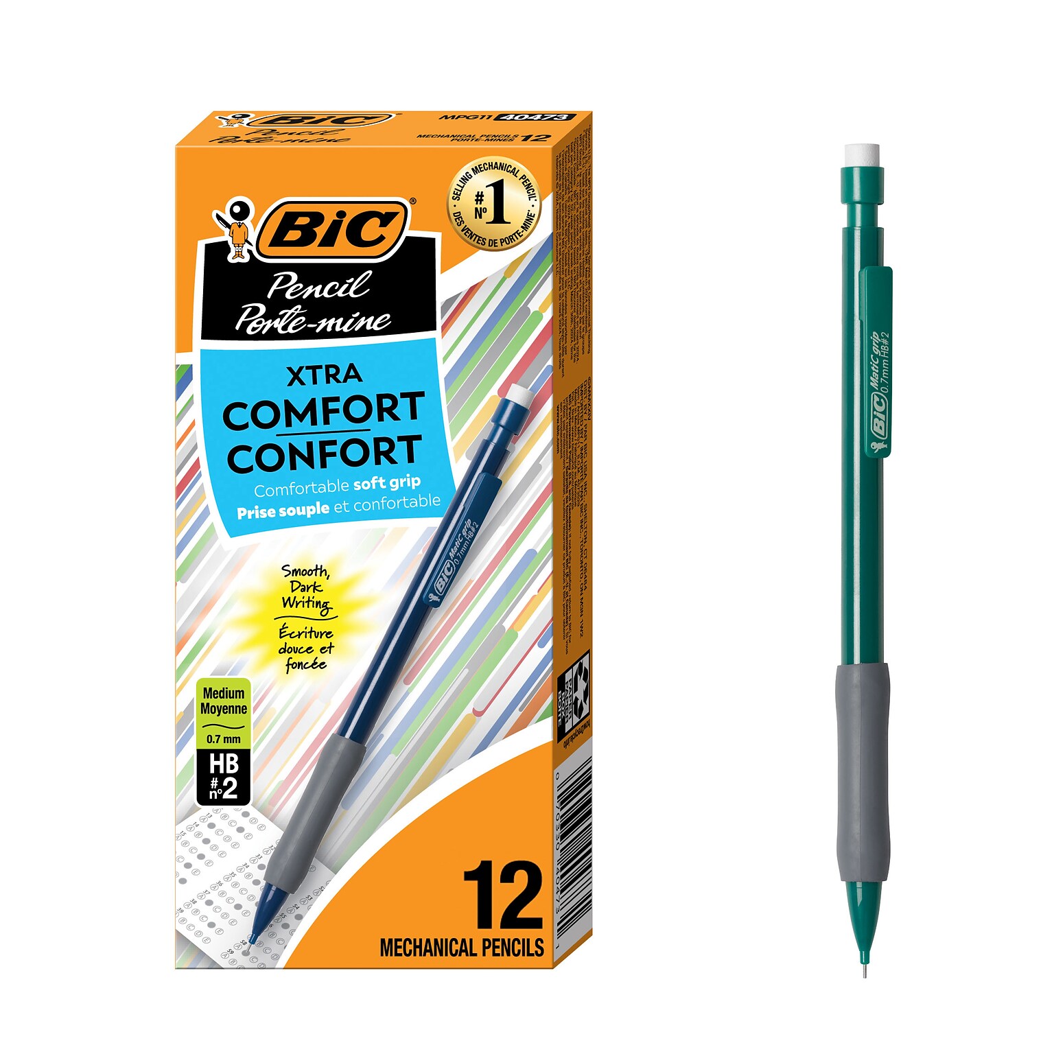 BIC Matic Grip Mechanical Pencil, 0.7mm, #2 Hard Lead, Dozen (40473/MPG11)
