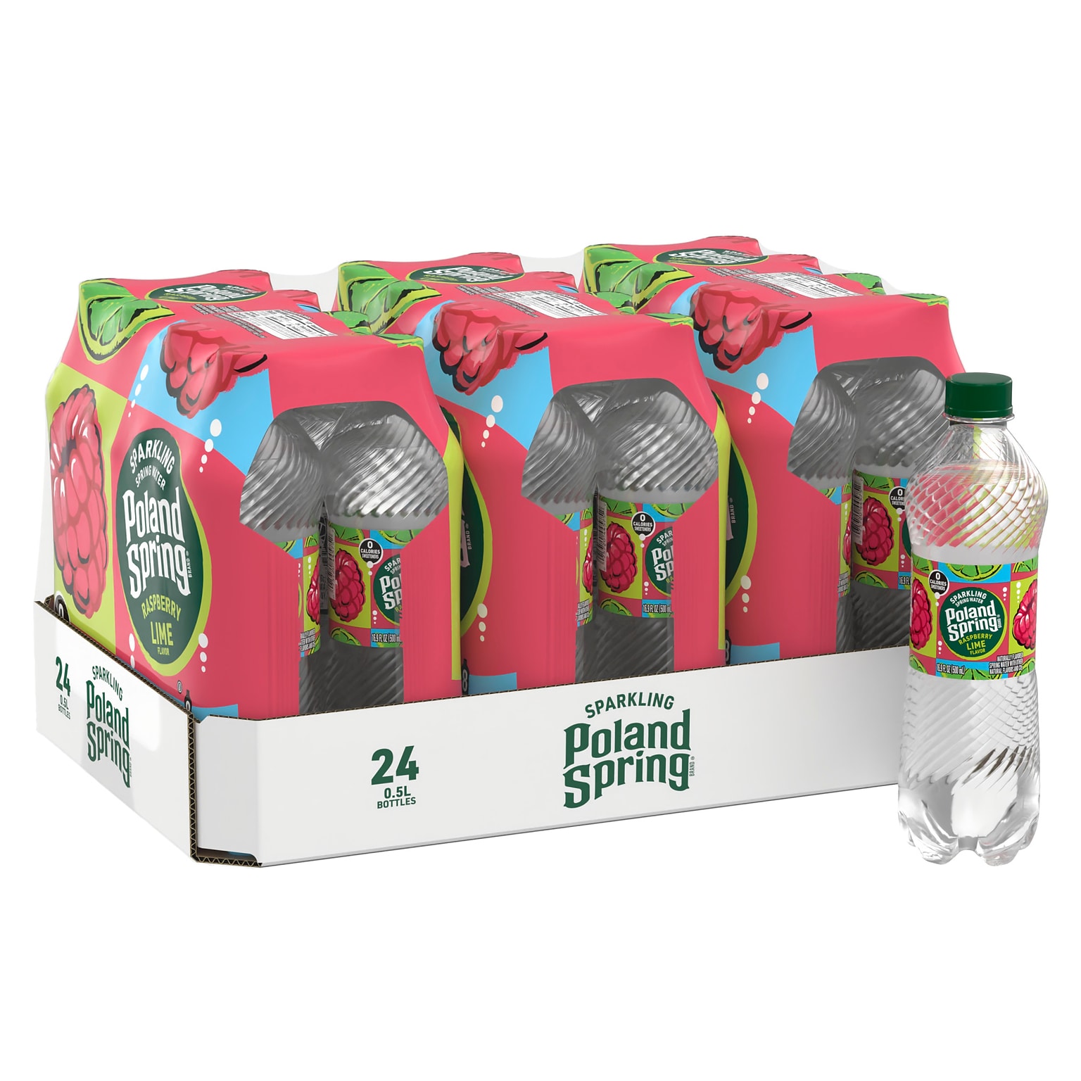 Poland Spring Raspberry Lime Flavored Sparkling Water, 16.9 oz., 24/Carton (12349573/122058)