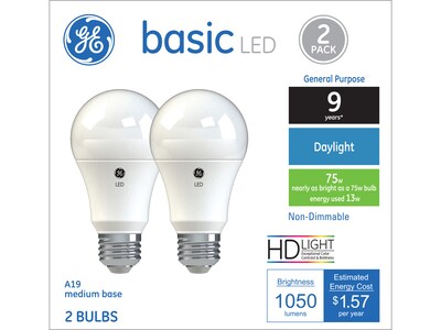 GE Basic LED 75-Watt Soft White , A19 Standard Bulbs, 2/Pack (37019)