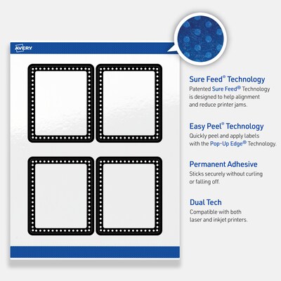 Avery Laser/Inkjet Rectangle Multipurpose Labels, 4" x 3-1/3", White, 40/Pack (S00-DKN)