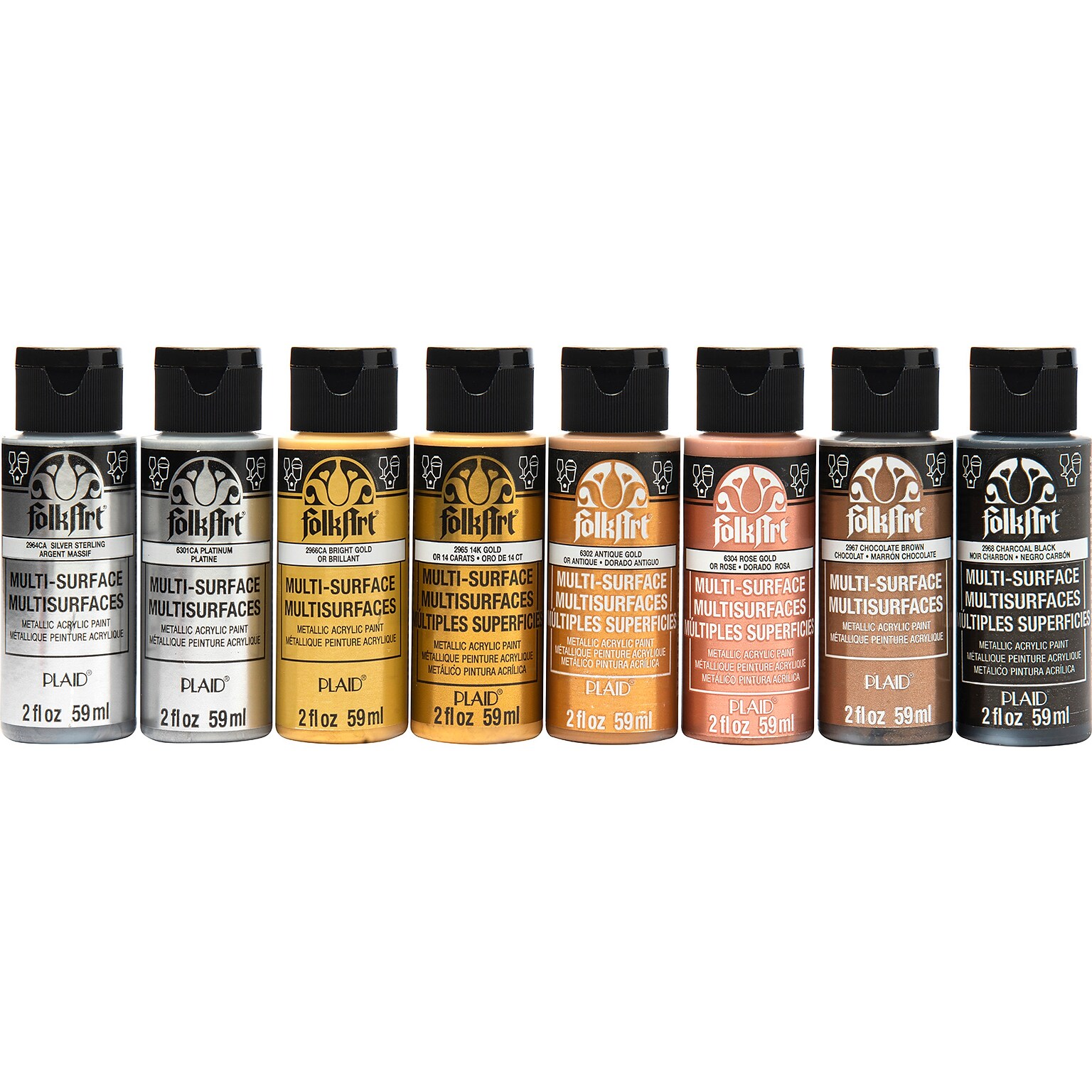 FolkArt Multi-Surface Acrylic Paint Set, 2oz., Metallics, 8/Set (FLKPROMOFAMET)