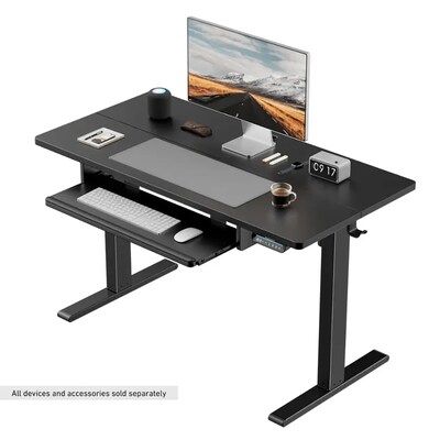 Huanuo 48"W Electric Rectangular Adjustable Standing Desk with Keyboard Tray, Black (HNESD71B)