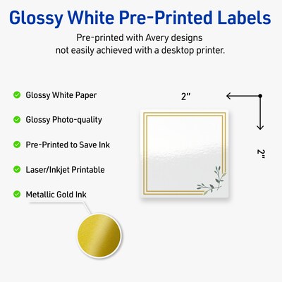 Avery Laser/Inkjet Square Multipurpose Labels, 2 x 2, White, 120/Pack (S00-DMS)