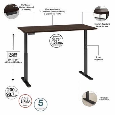 Bush Business Furniture Move 60 Series 60"W Electric Height Adjustable Standing Desk, Black Walnut/Black (M6S6030BWBK)