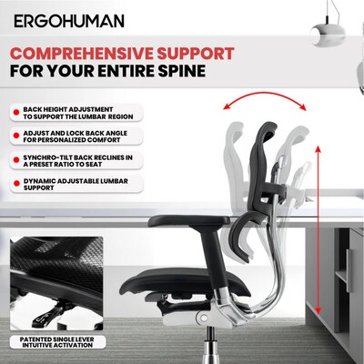 Eurotech Ergohuman Gen2 Mid-Back Mesh Office Chair, Black (ME8ERGLO-GEN2-B)