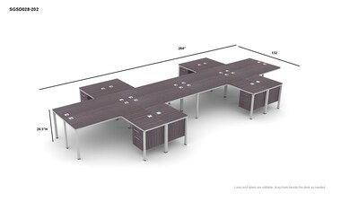 Boss Office Products Simple System 66W L-Shaped Desk with Pedestal, Driftwood, 8/Set (SGSD028-202)