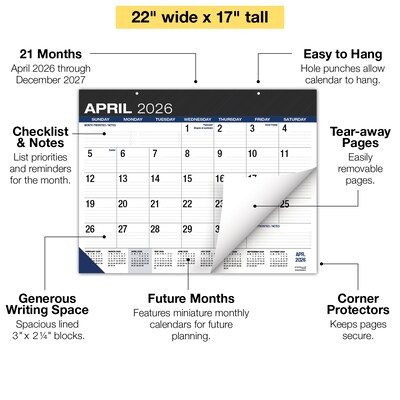 2026-2027 Excello Brands Large Print 22 x 17 Academic Monthly Desk Pad Calendar, Black (DP-AY26-2217-BK)