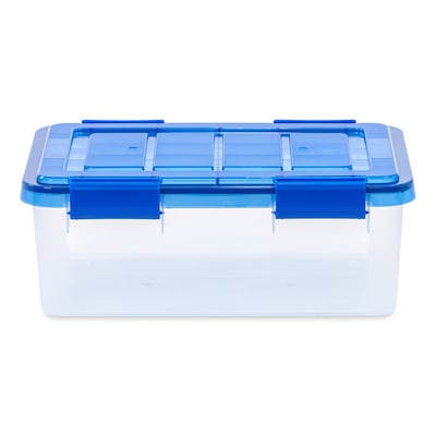 Iris 16 Quart Ultimate Clear Plastic Latching Storage Bin, Blue (500196)